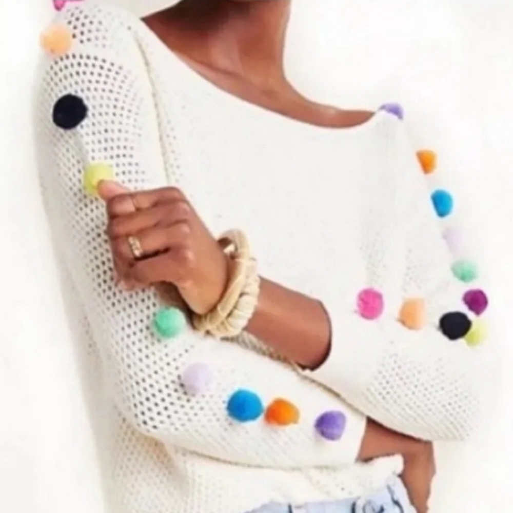NWT! Anthro Pom Pom Pullover Sweater, Size Small